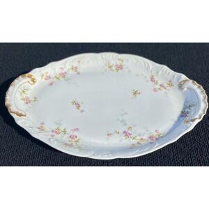 Vintage Theodore Haviland Limoges France Serving Platter Gold Handles 16in Flora